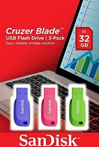 USB SanDisk Cruzer Blade, 32GB, set 3 copë, e zezë me të kuqe