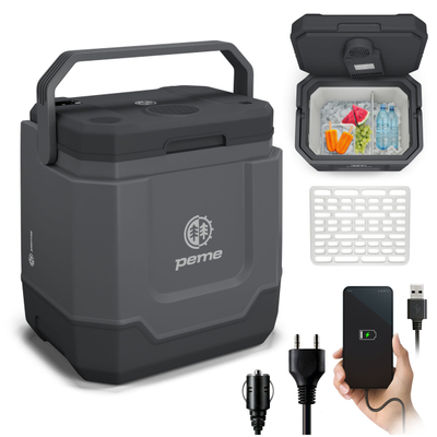Frigorifer portativ Peme Trip 33, 31.5L, 12V 230V, Bluetooth, gri