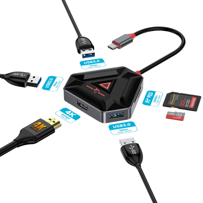 USB Hub White Shark Hexagon, 6në1, i zi