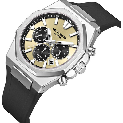 Orë dore meshkujsh Lee Cooper LC08313.311, 44mm, mekanizëm me bateri, e argjendtë e zezë
