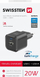 Полнач ѕидeн Swissten Power Adapter GaN, 20W PD, QC 18W, црн