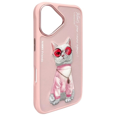 Futrollë Nimmy Glasses Cool Cat për iPhone 16 6.1", mbrojtëse, rozë