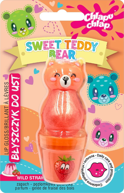 Lip gloss Chlapu Chlap Teddy Bear Wild Strawberry, 10ml, me erë luleshtrydhe të egra