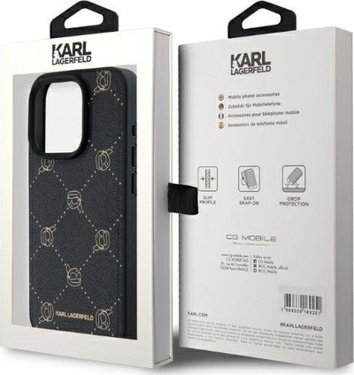 Mbulesë telefoni Karl Lagerfeld Karl Heads MagSafe, për iPhone 15 Pro, prej poliuretani, e zezë