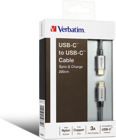 Kabllo Verbatim USB C në USB C 2.0, 200 cm, gri