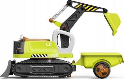 Lodër eskavator ride on LEAN Toys, me rimorkjo, drita edhe zëra, i verdhë