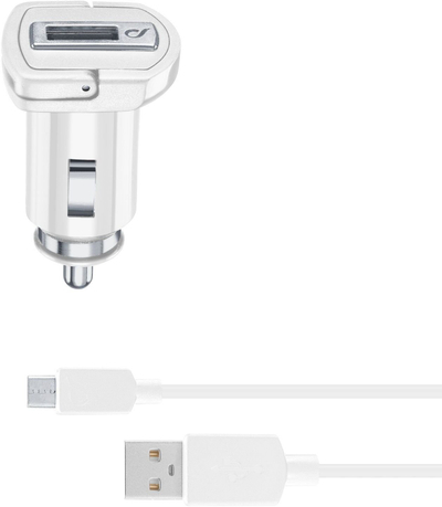 Полнач за автомобил Cellularline CBRUSBMUSB2AW, USB 2A, кабел microUSB 1m, бел