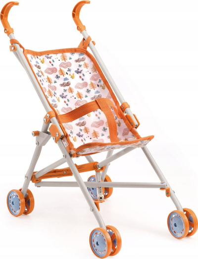 Karrocë për kukulla Djeco, palosëse, për kukulla 30–36 cm, shumëngjyrëshe
