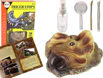 Set edukativ për gërmime dinozauri Triceratops, fosil realist, për fëmijë 6+