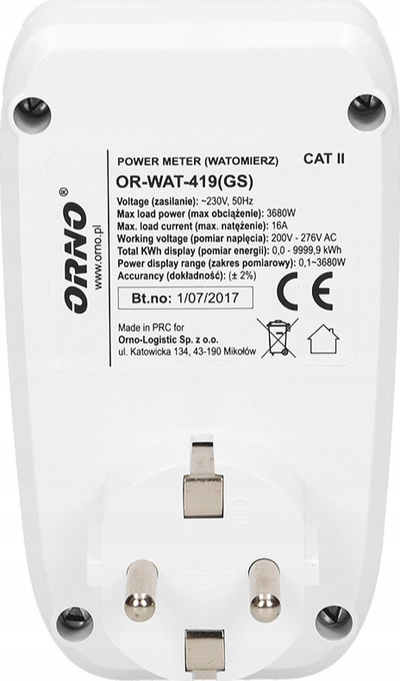 Matës energjie me ekran LCD, prizë Schuko, i bardhë