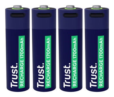 Bateri rikarikuese Trust AA, 1700mAh, USB C, set 4 copë, blu