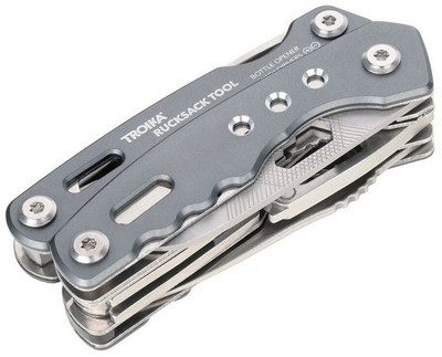 Vegël shumëpërdorimëshe TROIKA RUCKSACK TOOL, e vogël, për çantë shpine, metalike