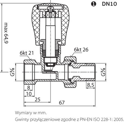 Valvulë furnizuese e radiatorit Perfexim (20-030-0000-000), 1/2", e bardhë