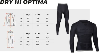 Set rroba të brendshme termike për burra Spokey DRY HI OPTIMA, bluzë e pantallona të gjata, masë XL XXL, ngjyrë e zezë