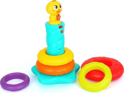 Lodër piramidë me unaza Rainbow Duck, muzikore, me drita, shumëngjyrëshe