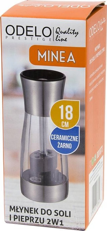 Mulli për kripë edhe piper Odelo Minea, 2 në 1, 18 cm, inox argjendtë