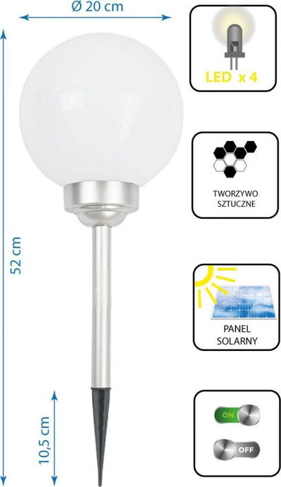 Llambë dielli për kopsht Saska Garden Milky Globe, 20cm, 4 LED, e bardhë