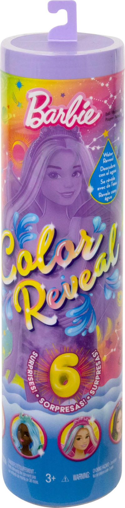 Kukull Barbie Color Reveal Rainbow Galaxy, 6 surpriza, seri me ujë, shumëngjyrëshe