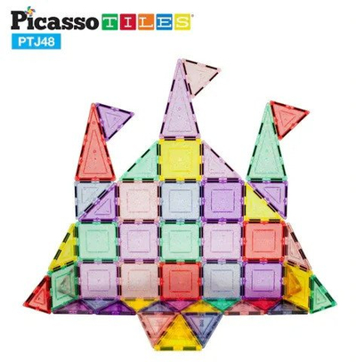 Сет за магнетно градење PicassoTiles, 48 парчиња, повеќебојни пастелни плочки