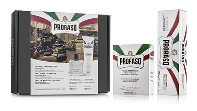 Set për trup Proraso Sensittive, krem rroje 150 ml + balsam pas rrojës 100 ml