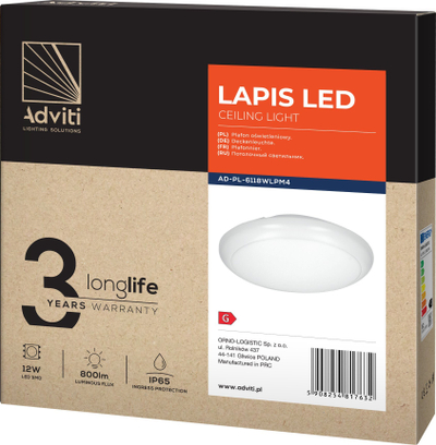 Panel tavanor LED Adviti AD-PL-6118WLPM4, 12W, 4000K, IP65, i bardhë - 2