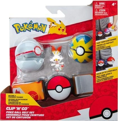 Set lodrash Pokémon Clip N Go Belt, me Scorbunny, me 2 Poké Ball, shumëngjyrësh