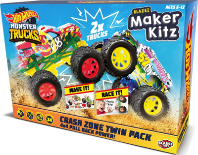 Set ndërtimi Hot Wheels Monster Trucks Maker Kitz, 2 kamionë, mekanizëm tërhiq e lësho, shumëngjyrësh