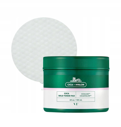 Tampona tonikun për fytyrë VT Cosmetics Cica Mild Toner Pad, me Centella Asiatica dhe acid salicilik, 60 copë