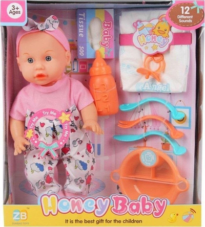 Kukull Honey Baby Trifox, me zë, set aksesorësh, rozë