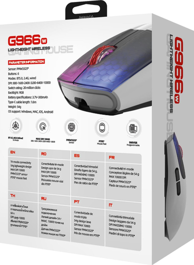 Maus gaming pa fishë Marvo MONKA G966W, 10000 DPI, RGB, i bardhë
