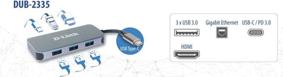 HUB USB C D Link DUB 2335, 6 në 1, HDMI 4K, gri