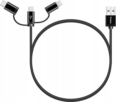 Kabllo USB A në USB C, Micro USB, Lightning 3 në 1, karikim i shpejtë, 3A, najlon, gri