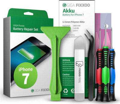 Set zëvendësimi baterie Giga Fixxoo për iPhone 7, bateri litium jon, me mjete montimi