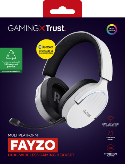 Гејминг слушалки Trust GXT 491W Fayzo, со и без кабел, стерео, бело и црно