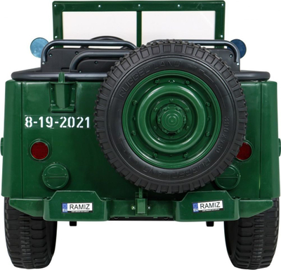 Makinë lodër elektrike Jeep Willys Military, 12V, 3 vende, jeshile ushtarake