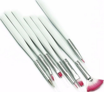 Set furçash për nail art Sunone White, 8 copë, dorezë e rehatsheme, i bardhë
