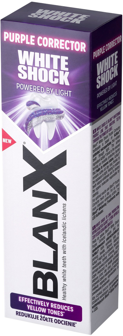 Pasta dhëmbësh Blanx WhiteShock Purple Corrector, 75ml, zbardhuese, vjollcë