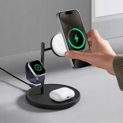 Stacion karikimi magnetik Maggo 3 në 1, 15W, i zi