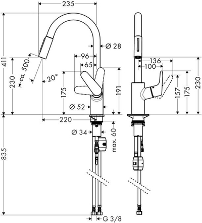 Bateri për kuzhinë Hansgrohe 31815800, e lartë 41 cm, krom, për presion të lartë