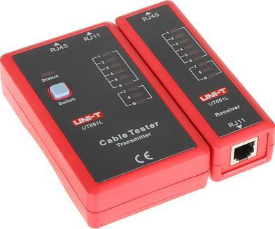 Testues kabllosh rrjeti Uni-T UT681L, për kabllo Ethernet, port RJ45, i kuq
