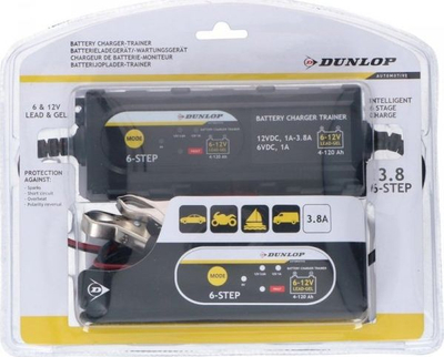 Karikues inteligjent baterie Dunlop 3.8A, 6V 12V, IP65, ngjyrë e zezë