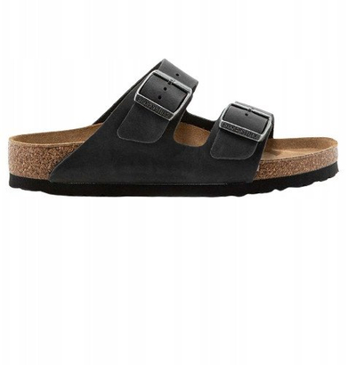 Sandale Birkenstock Arizona, lëkurë e zezë e vajosme, shollë e formume për këmbë