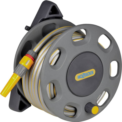 Bobinë muri për zorren e ujit Hozelock Compact, 15m 12.5mm, mban deri 30m, gri