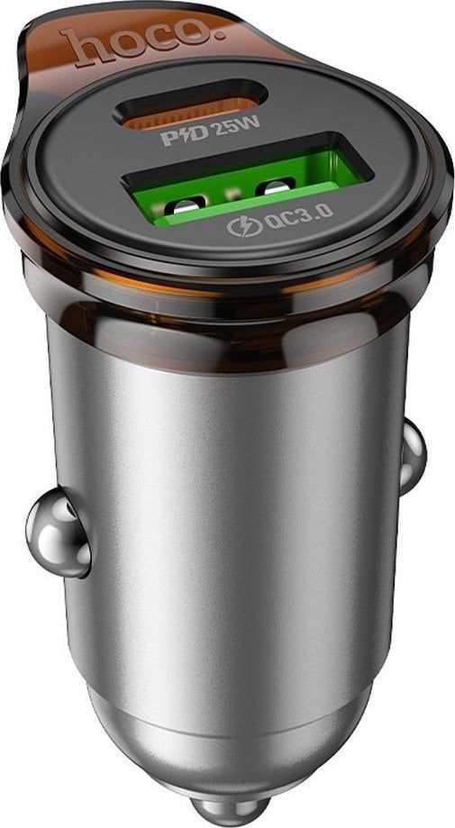 Ngarkues veture Hoco NZ16A, 43W, 2 porta USB A Type C me kabllo Type C në Lightning, gri