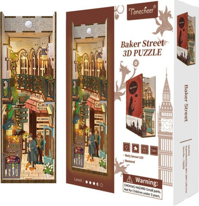 Set modeli librash Tonecheer Baker Street, puzzle 3D druri me dritë LED, shumëngjyrësh