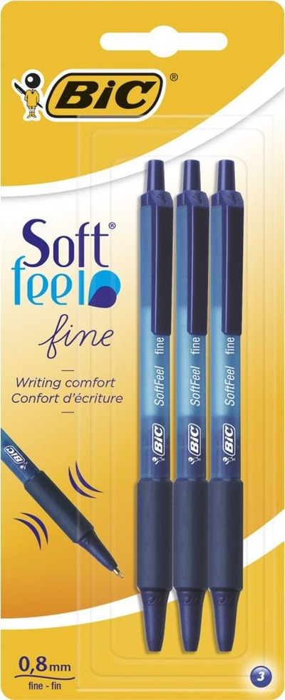 Set stilolapsa BIC Soft Feel Clic Grip, 3 copë, kaltër