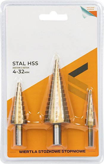 Set stërvitse shkallëzuese HSS, 3 copa, 4-32mm, ngjyrë ari