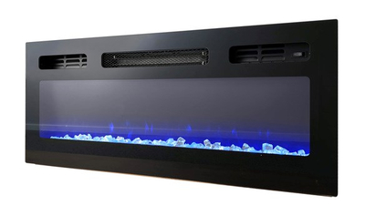 Komodë TV Cama Meble Eva me oxhak elektrik, 180x40x52 cm, MDF me shkëlqim, e zezë