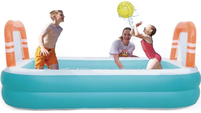Pishinë familjare e fryrshme Family 51471, drejtkëndore 258x170x50 cm, me porta futbolli ujor, mente e bardhë