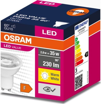 Llambë LED Ledvance GU10 VALUE PAR16 35, 2.8W, 2700K, e bardhë